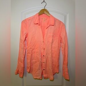 Lilly Pulitzer Neon Peach/Orange Sun drenched Linen Shirt Sz XS Euro Summer